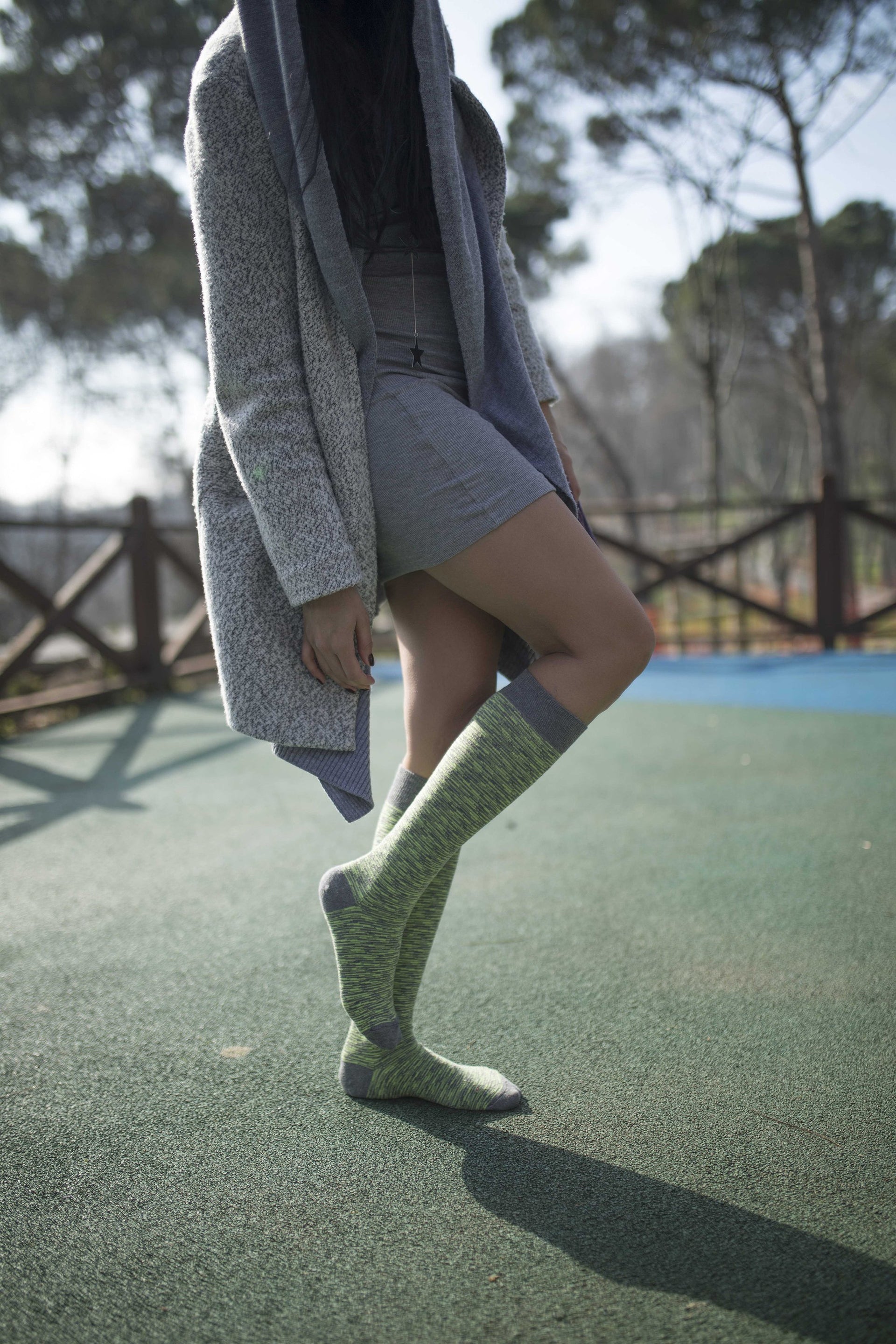Women's Lime Grizzled Stripe Knee High Socks - Mercantile Mountain
