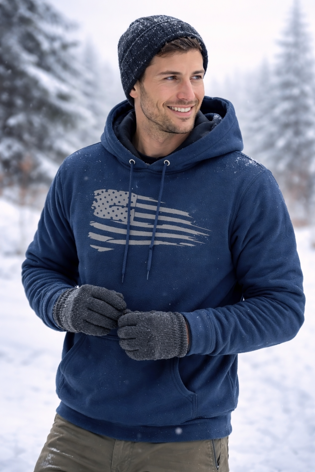 Distressed Flag Fleece Pullover Hoodie