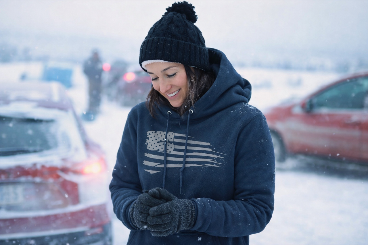 Distressed Flag Fleece Pullover Hoodie