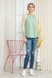 Solid Floral Long Sleeve Top - Mercantile Mountain