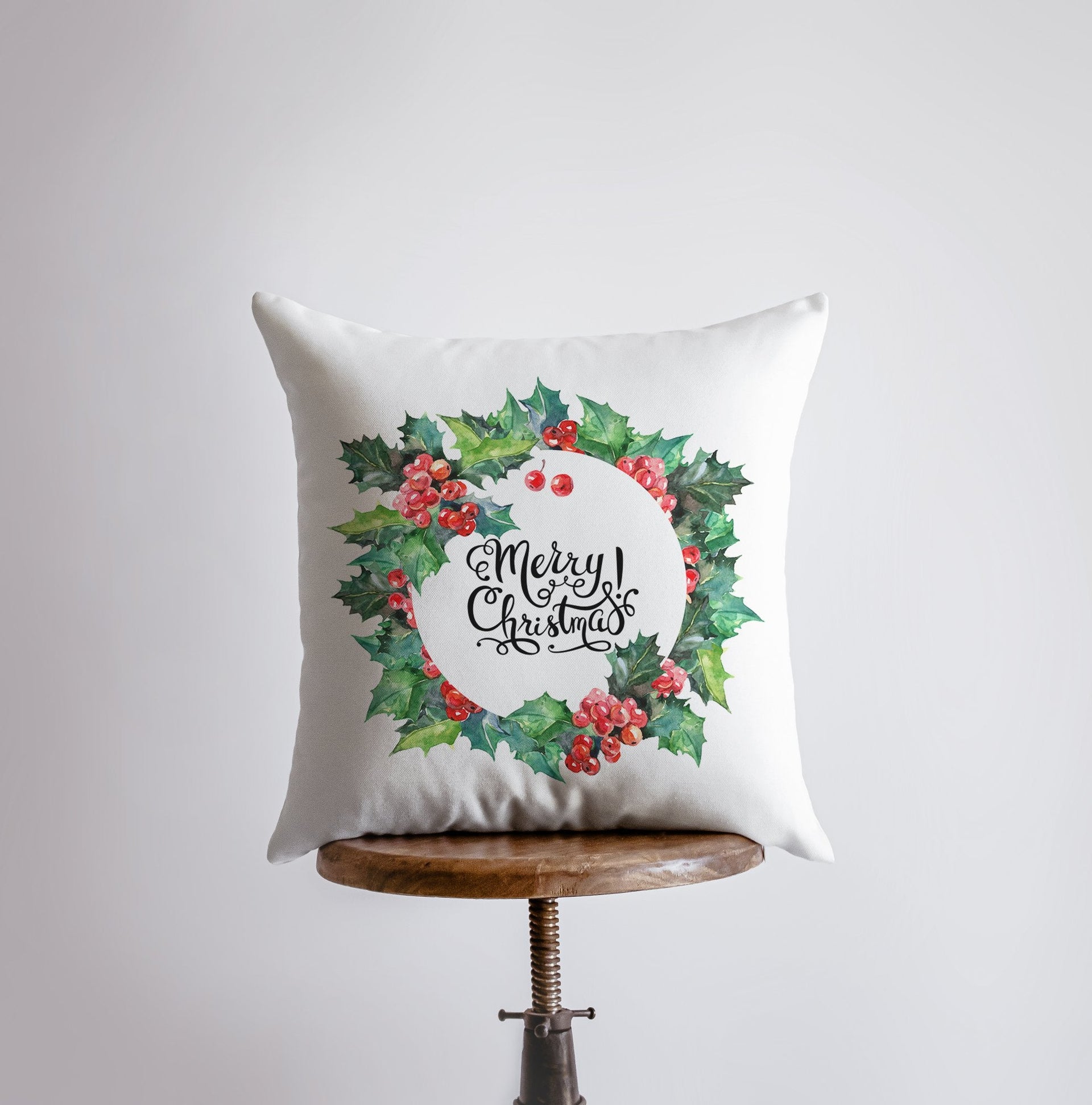 Merry Christmas | Red Berry Wreath | Pillow Cover | Christmas - Mercantile Mountain