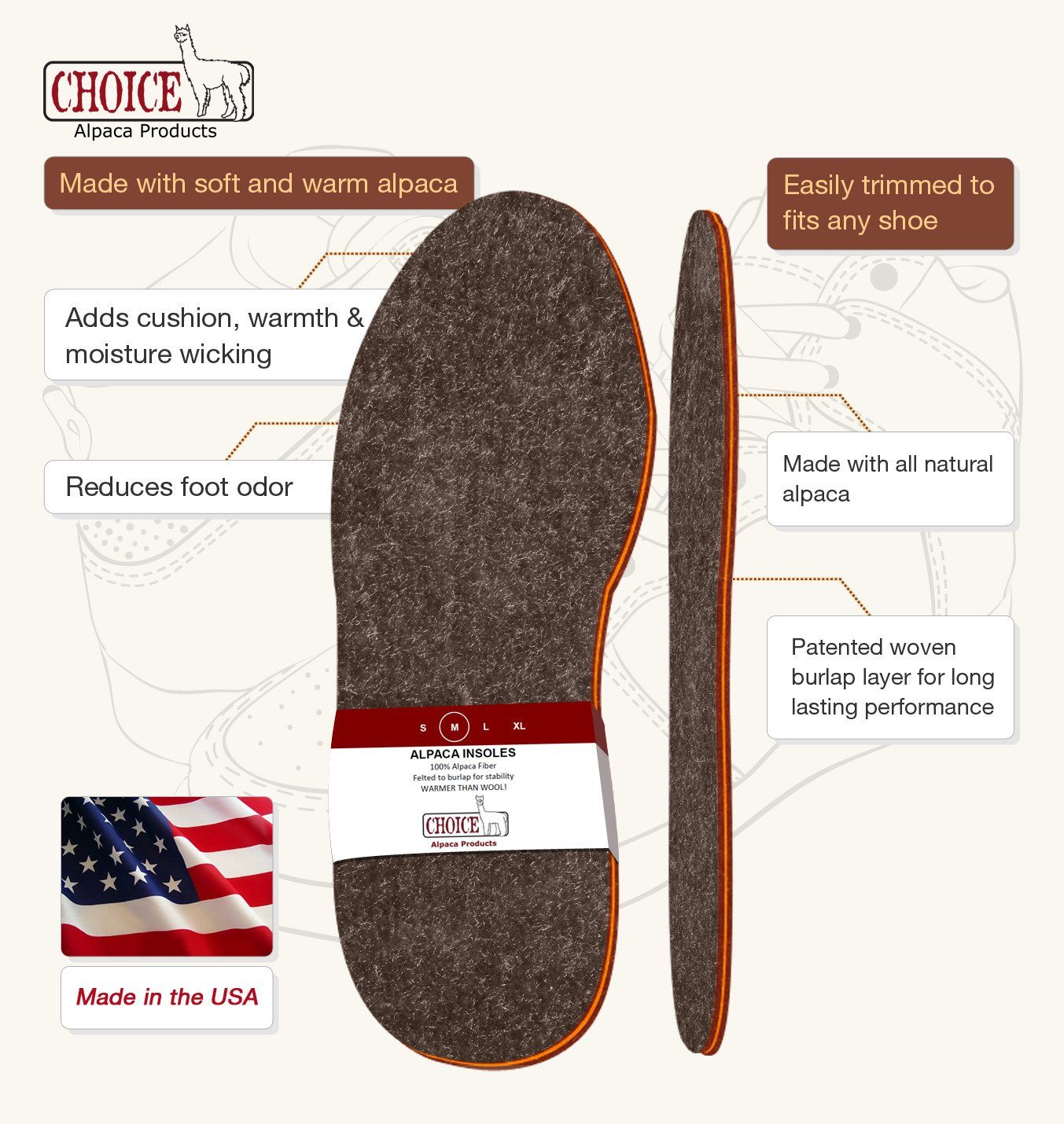 American Choice Alpaca Foot Warmers - Shoe Inserts - Insoles - Mercantile Mountain