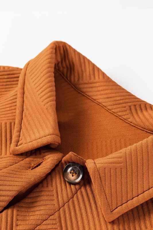 Textured Collared Button-Up Drop Shoulder Coat
