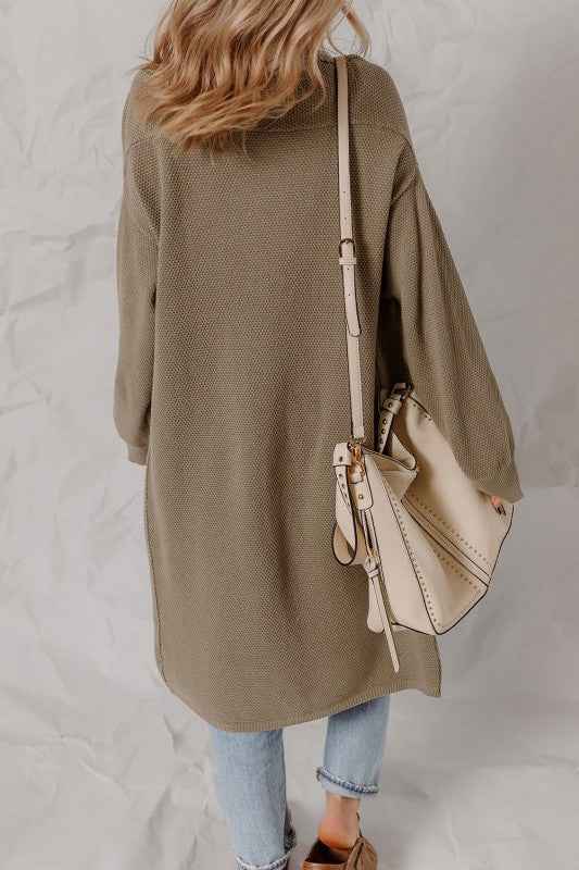 Solid Textured Knit Open-Front Sweater Cardigan