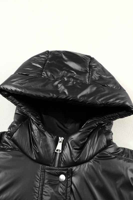 Solid Quilted Long Hooded Vest Coat
