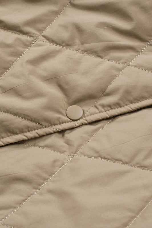 Solid Quilted Snap Button Hooded Puffer Coat