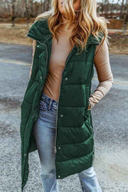 Solid Quilted Long Hooded Vest Coat