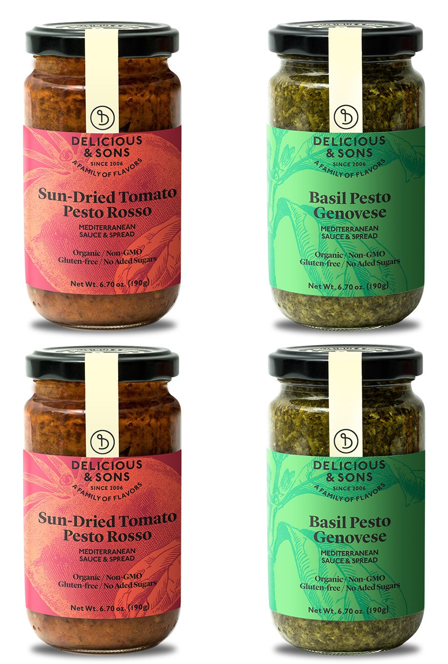Delicious & Sons Organic Pesto Genovese and Organic Pesto Rosso 4 Pack - Mercantile Mountain