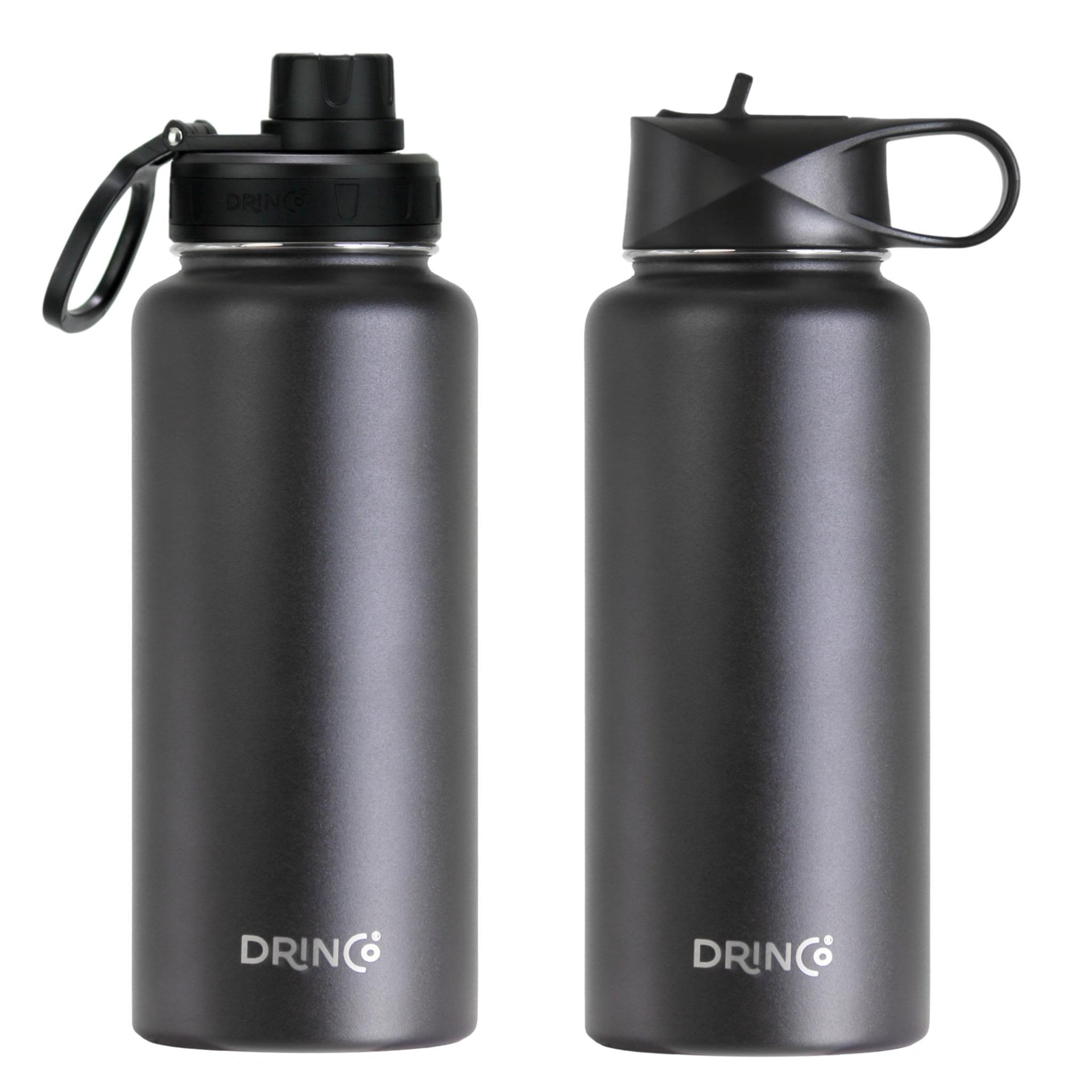 DRINCO® 32oz Stainless Steel Water Bottle (3 lids) - Black - Mercantile Mountain