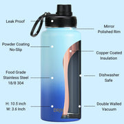 DRINCO® 32oz Stainless Steel Water Bottle (3 lids) -Morning Sky Blue - Mercantile Mountain