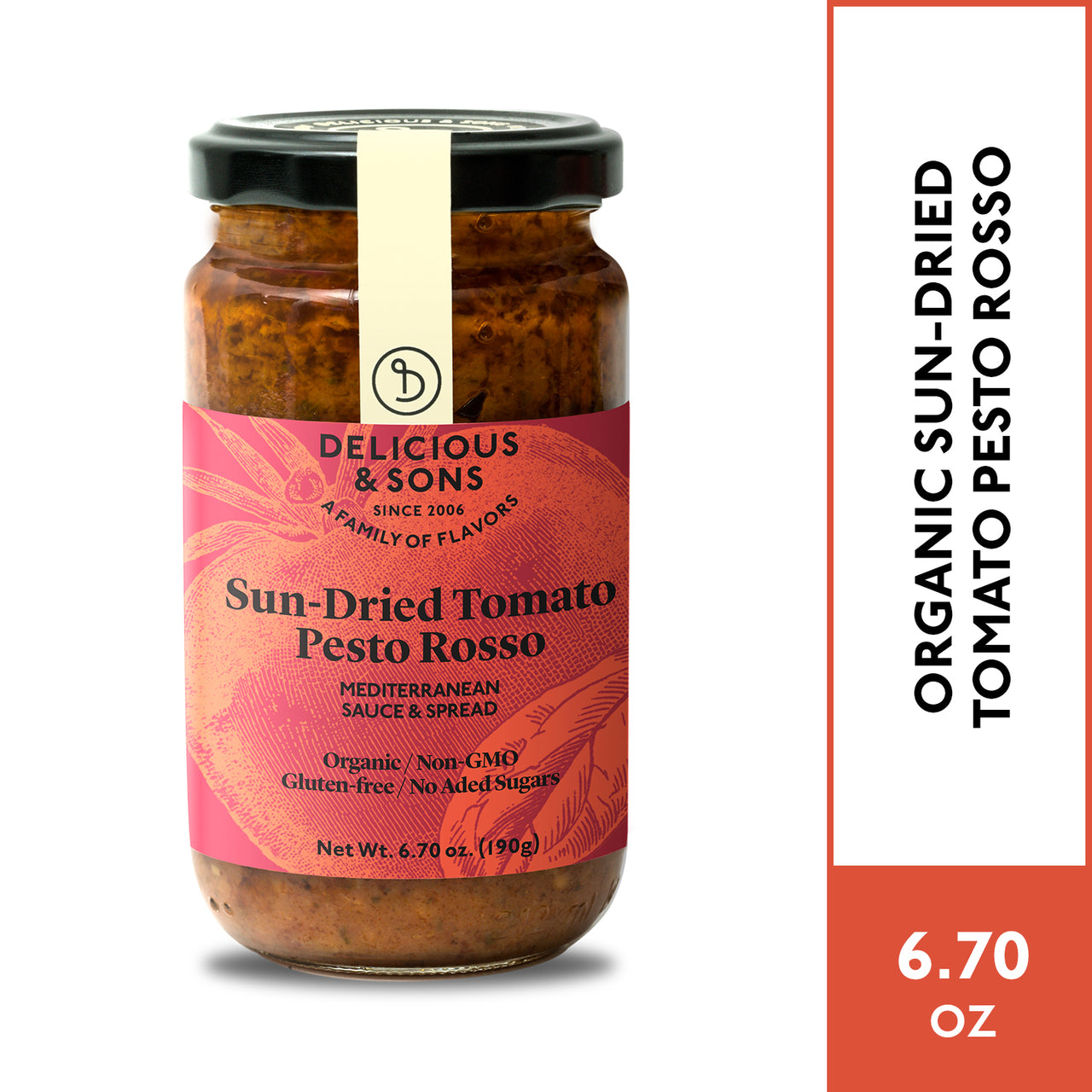 Delicious & Sons Organic Sun-Dried Tomato Pesto Rosso 6.70 oz. - Mercantile Mountain