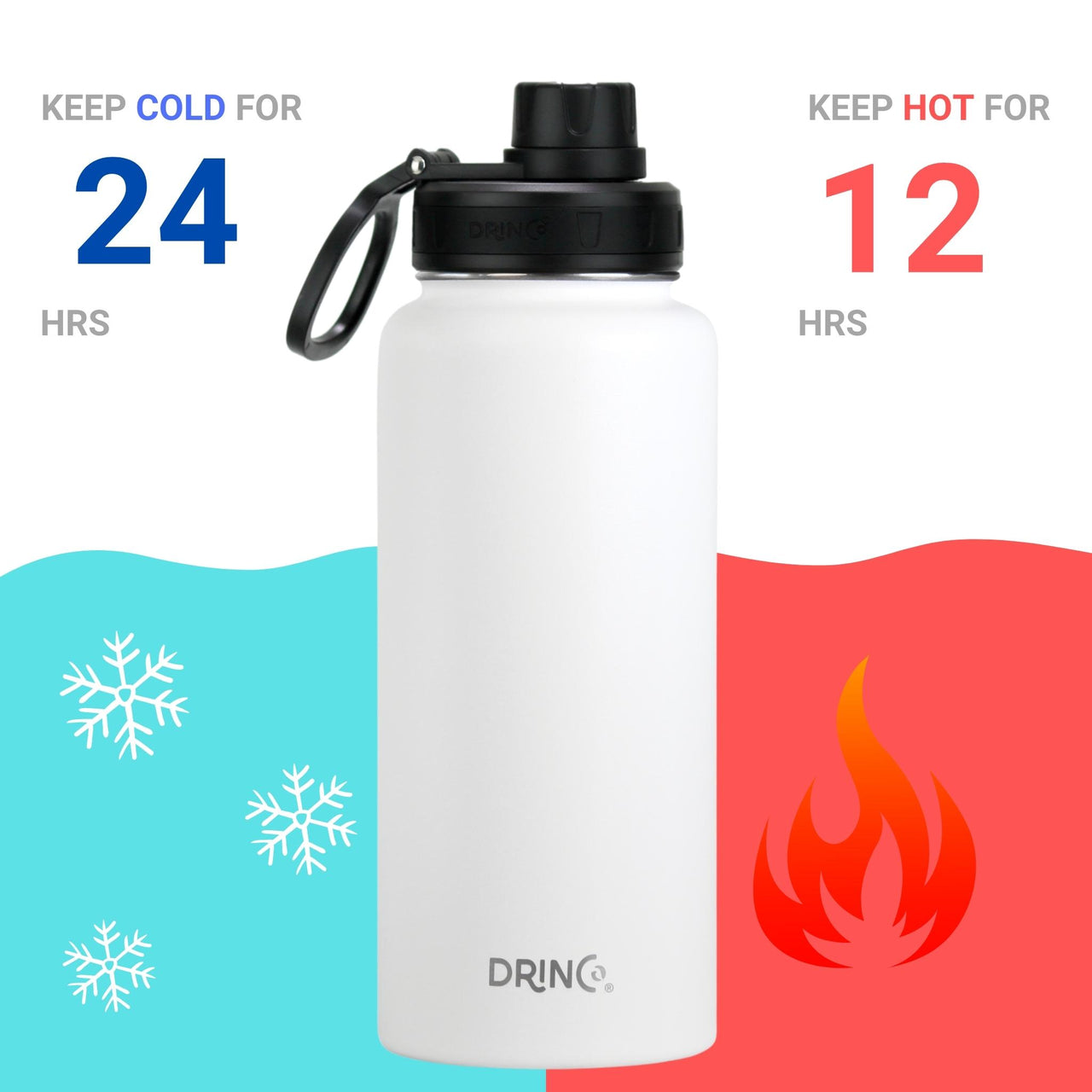 DRINCO® 32oz Stainless Steel Water Bottle (3 lids) - Artic White - Mercantile Mountain