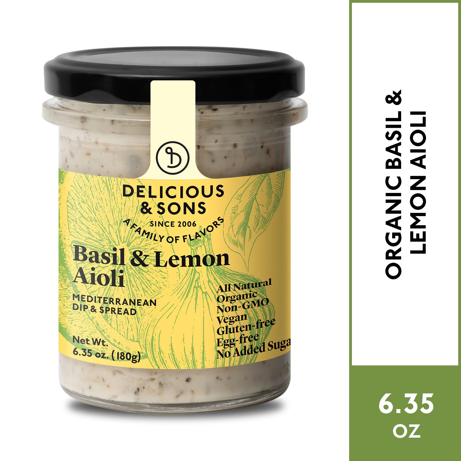 Delicious & Sons Organic Garlic Aioli with Basil & Lemon 6.35 oz - Mercantile Mountain
