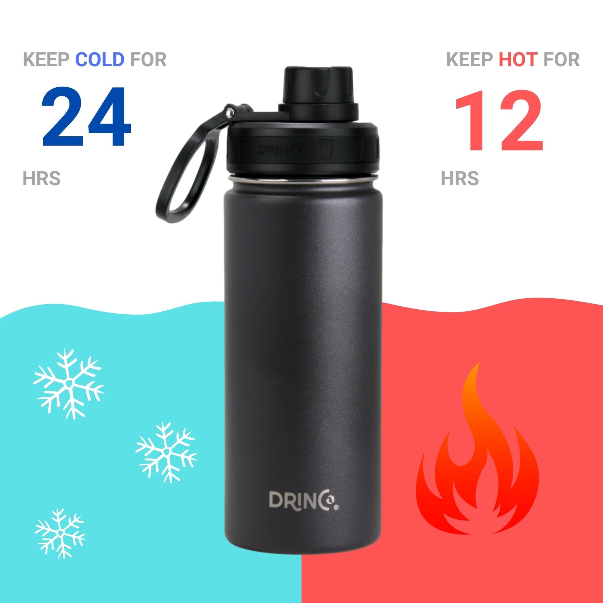 DRINCO® 18oz Stainless Steel Sport Water Bottle - Black - Mercantile Mountain