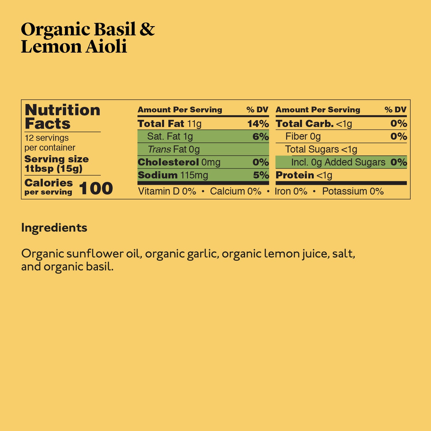 Delicious & Sons Organic Garlic Aioli with Basil & Lemon 6.35 oz - Mercantile Mountain