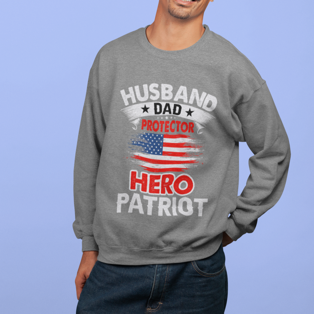 Husband, Dad, Protector, Hero, Patriot Crewneck Sweatshirt - Mercantile Mountain