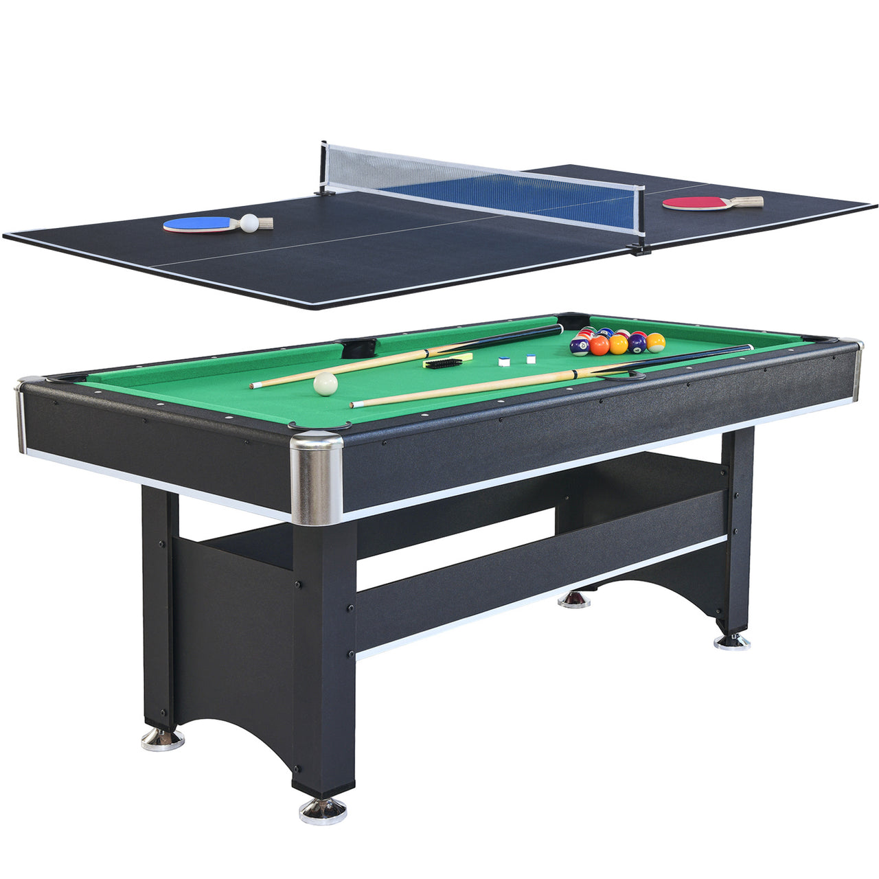 6-ft Pool Table with Table Tennis Top - Black with Green Felt - Mercantile Mountain