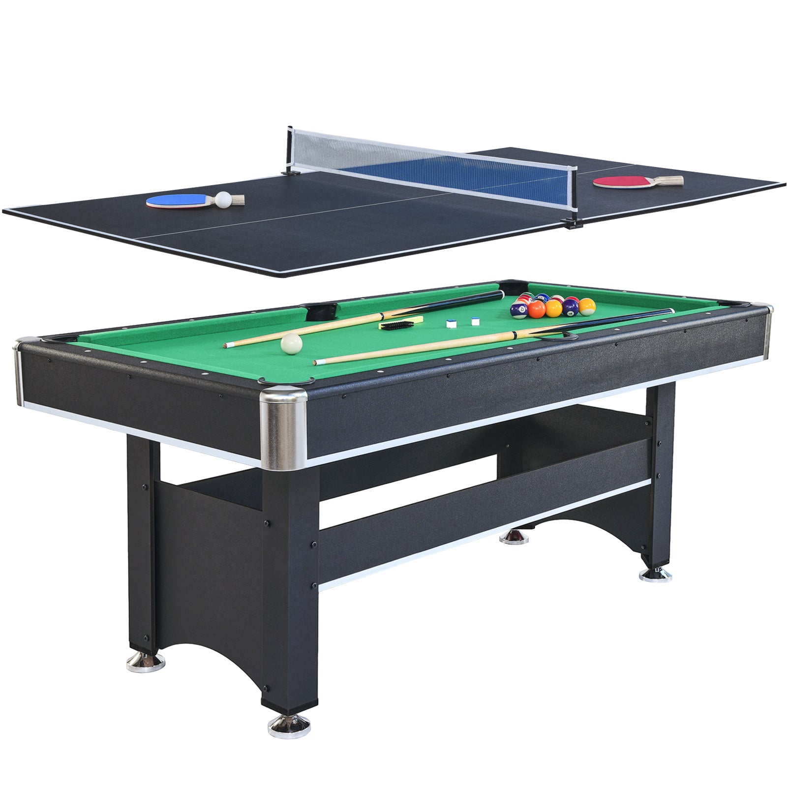 6-ft Pool Table with Table Tennis Top - Black with Green Felt - Mercantile Mountain