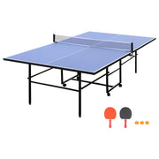 9ft Mid-Size Table Tennis Table Foldable & Portable Ping Pong Table Set for Indoor Games with Net, 2 Table Tennis Paddles and 3 Balls - Mercantile Mountain