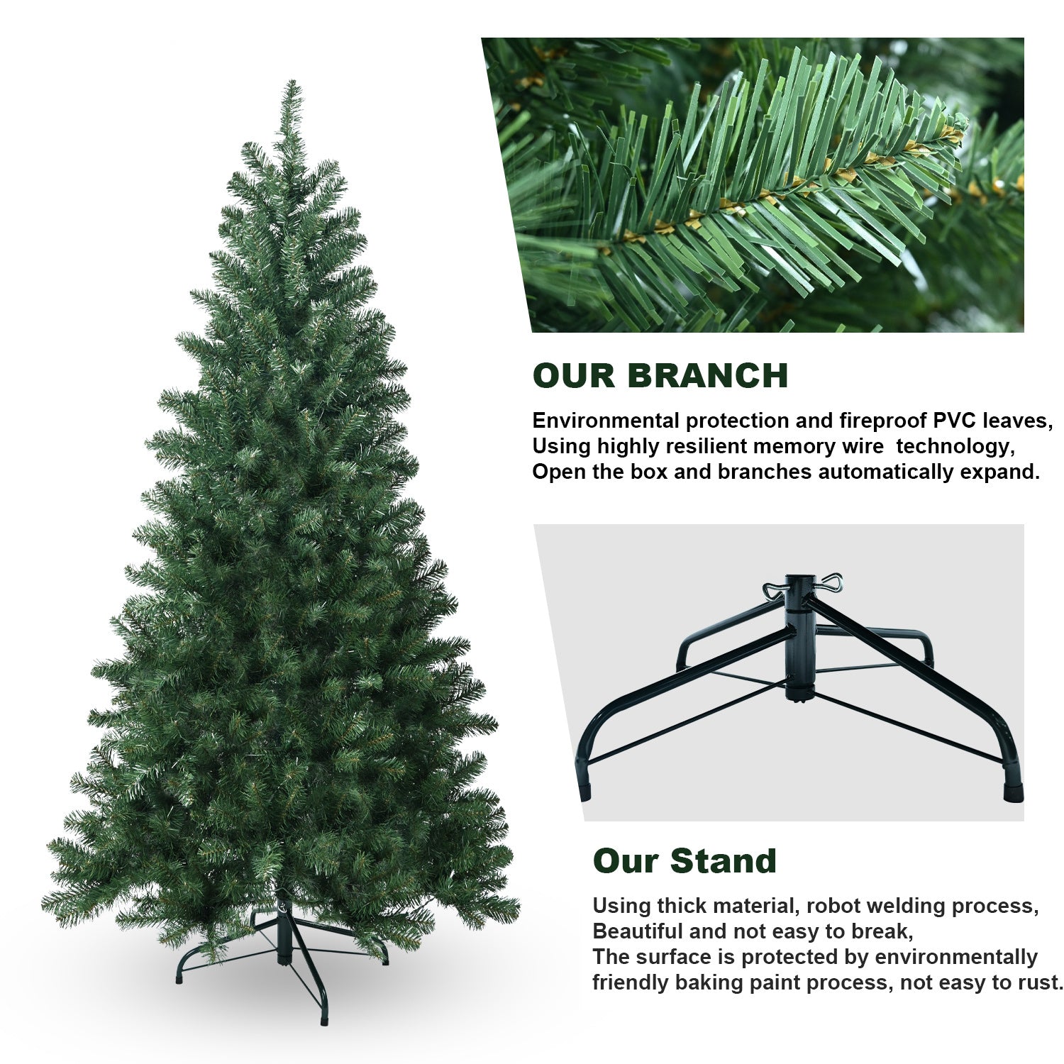 6ft PVC Hinged Green Tree Environmentally Friendly Fireproof Artificial Christmas Tree - Mercantile Mountain