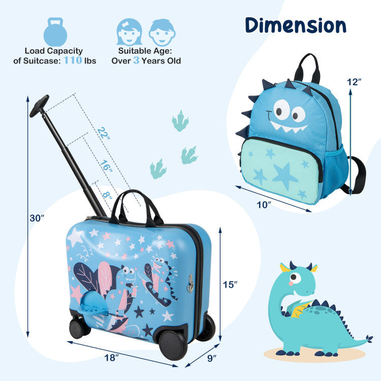 2 Pieces Kid Luggage Set with Spinner Wheels and Aluminum Handle - Mercantile Mountain