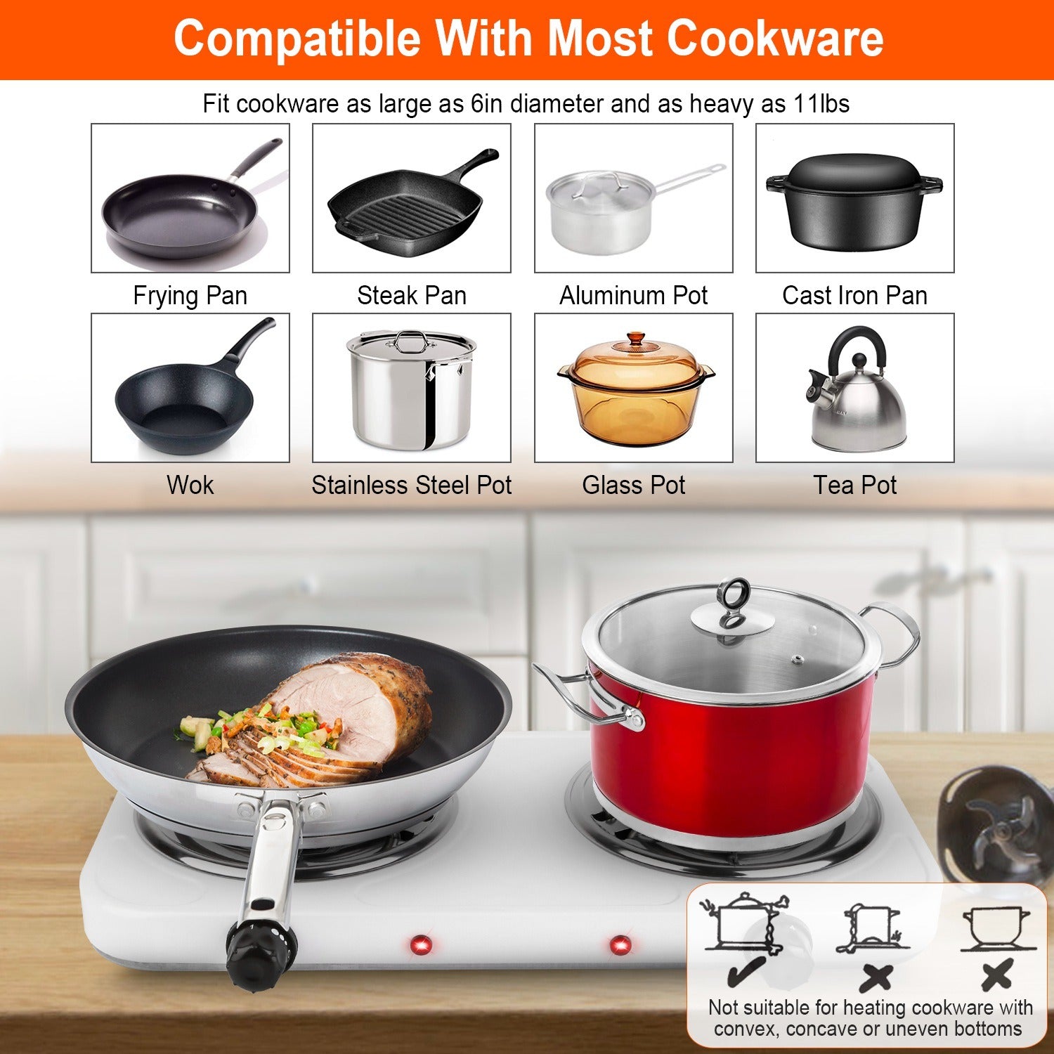 2000W Electric Double Burner Portable Coil Heating Hot Plate Stove Countertop RV Hotplate with Non Slip Rubber Feet 5 Temperature Adjustments - Mercantile Mountain