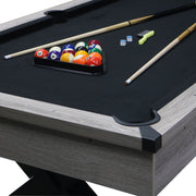 84" Pool Table with Billiard Balls, Cues, Pool Cue Chalk, Cleaning Brush, X-Legs, Black Cloth, Rustic Grey,84.1"L x 46.5"W x 32"H - Mercantile Mountain