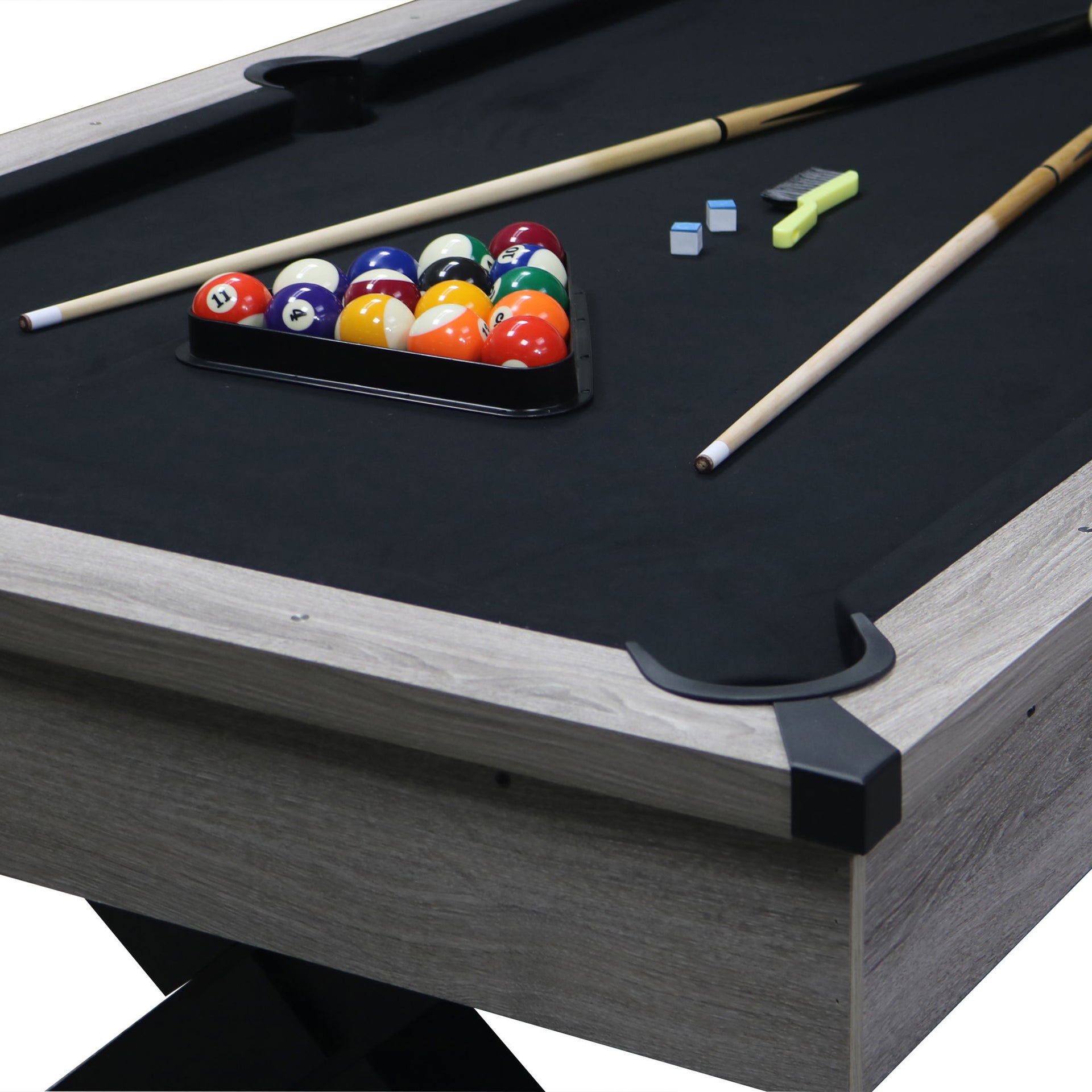 84" Pool Table with Billiard Balls, Cues, Pool Cue Chalk, Cleaning Brush, X-Legs, Black Cloth, Rustic Grey,84.1"L x 46.5"W x 32"H - Mercantile Mountain
