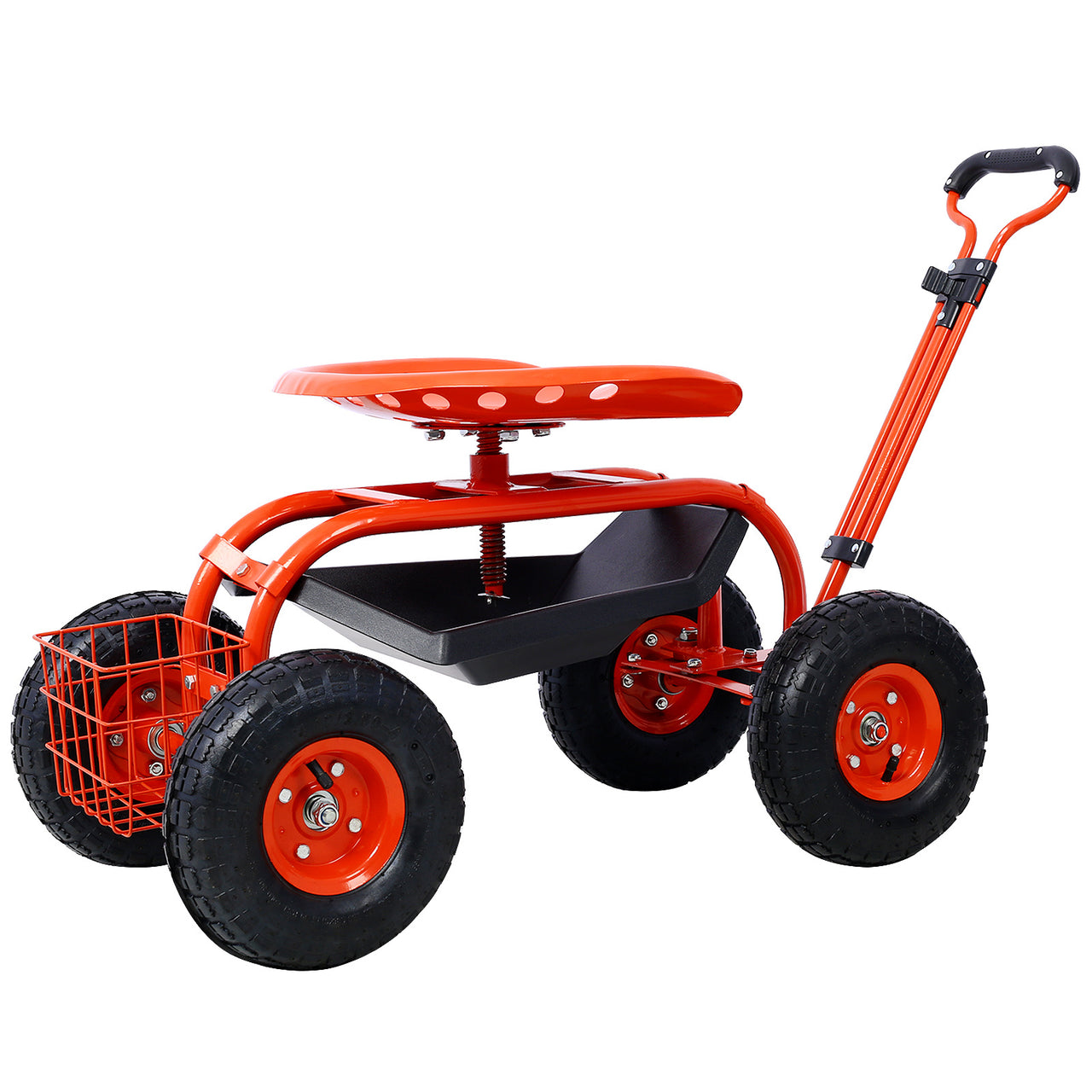 Rolling Garden Scooter Garden Cart Seat with Wheels and Tool Tray, 360 Swivel Seat,Red - Mercantile Mountain