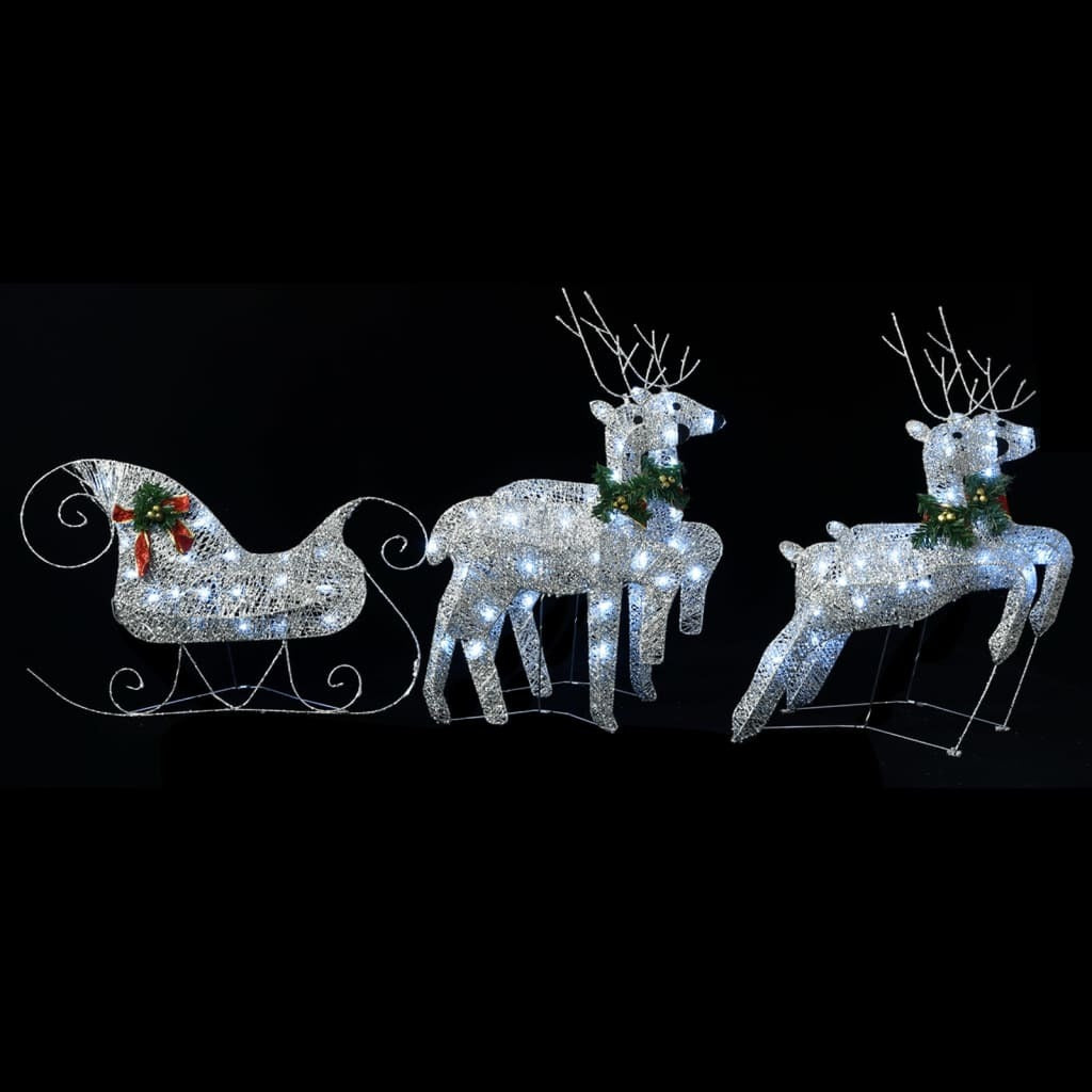Reindeer & Sleigh Christmas Decoration 100 LEDs Outdoor Silver - Mercantile Mountain