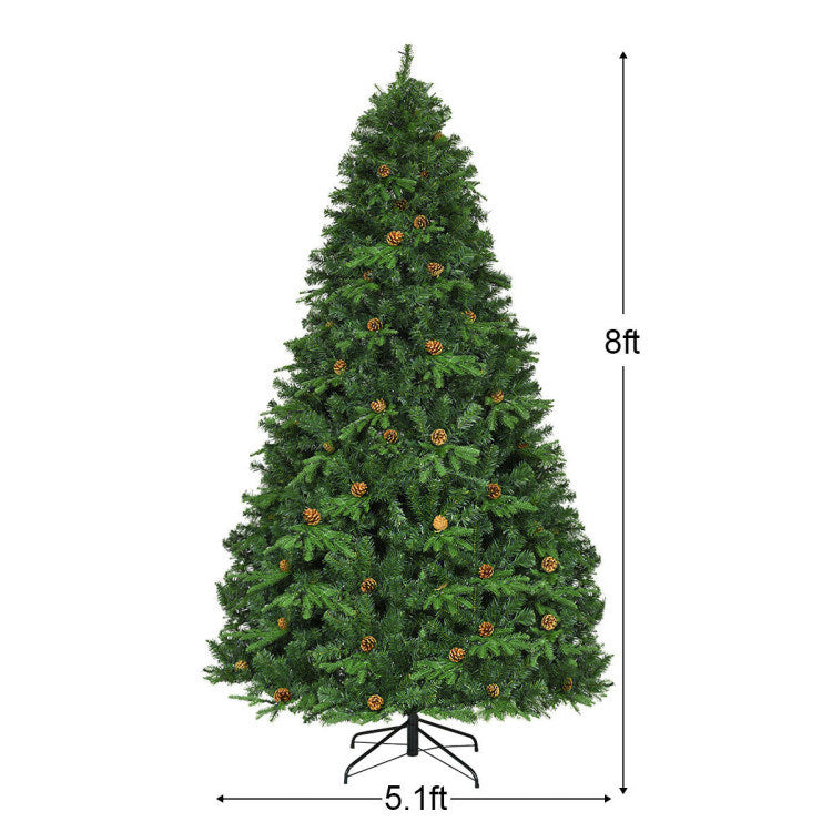 8 Feet Lifelike Artificial Christmas Tree with LED Lights and Pine Cones - Mercantile Mountain