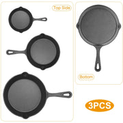 3Pcs Pre-Seasoned Cast Iron Skillet Set 6/8/10in Non-Stick Oven Safe Cookware Heat-Resistant Frying Pan - Mercantile Mountain
