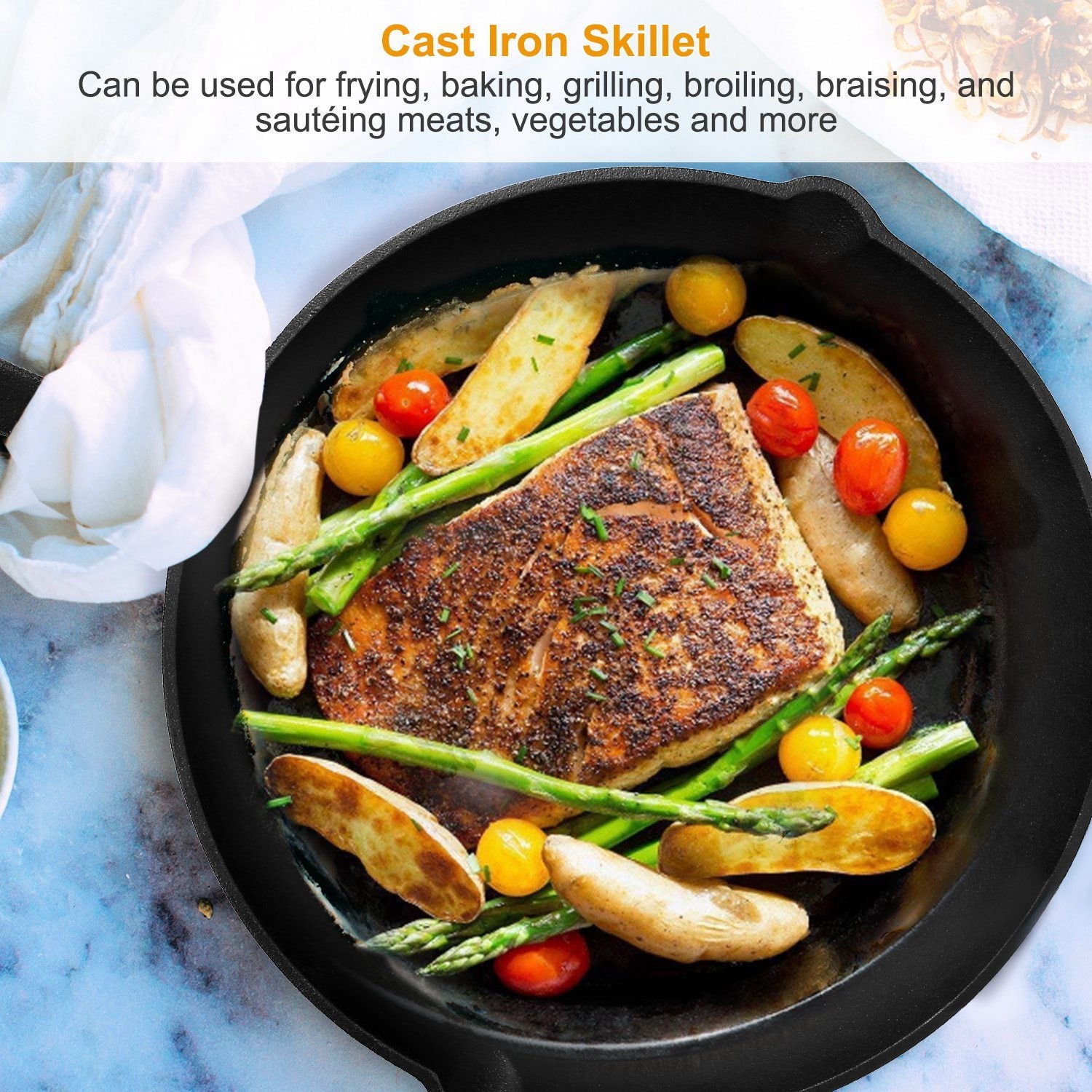 3Pcs Pre-Seasoned Cast Iron Skillet Set 6/8/10in Non-Stick Oven Safe Cookware Heat-Resistant Frying Pan - Mercantile Mountain