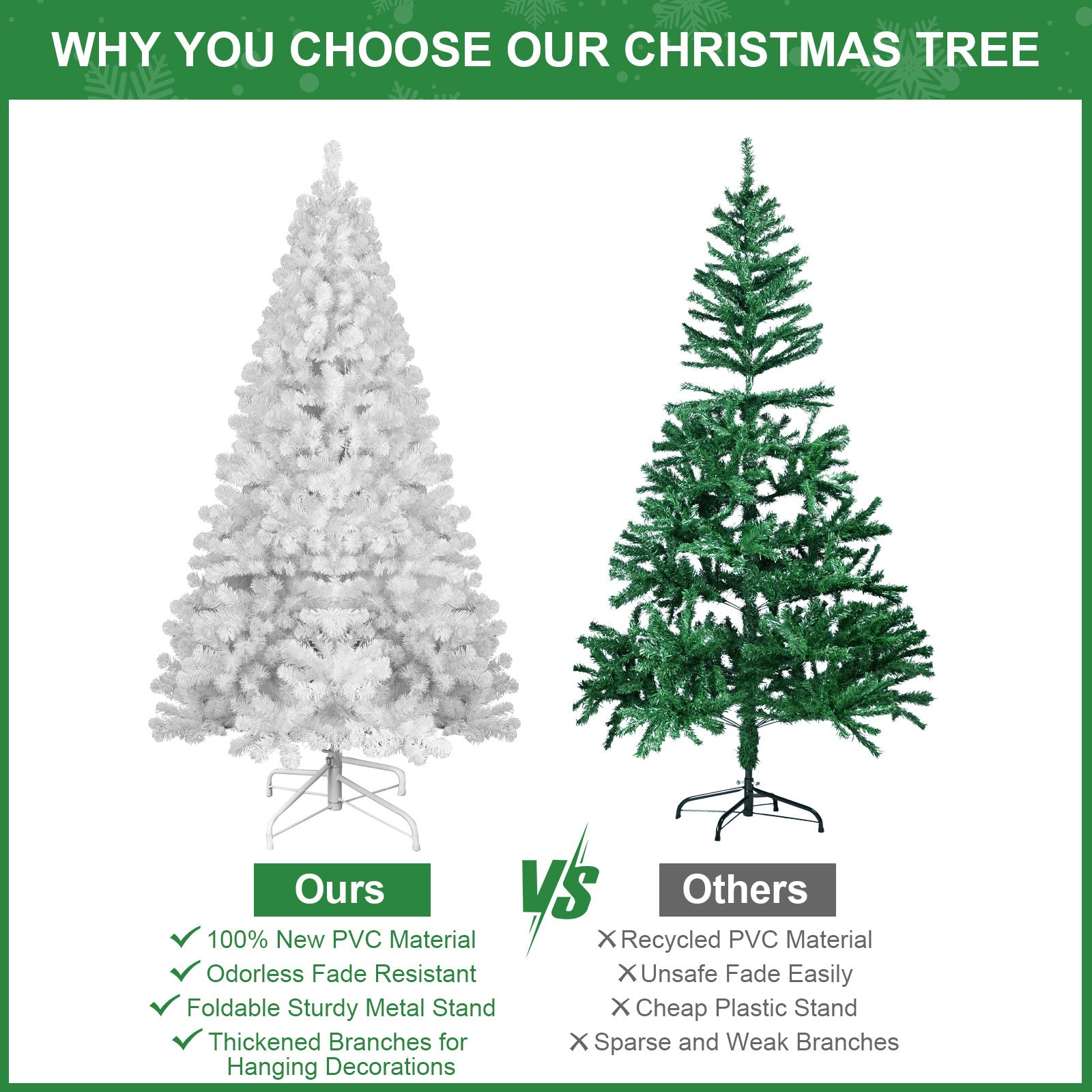 9ft PVC White Christmas Tree ,Environmentally Friendly Fireproof Artificial Christmas Tree - Mercantile Mountain
