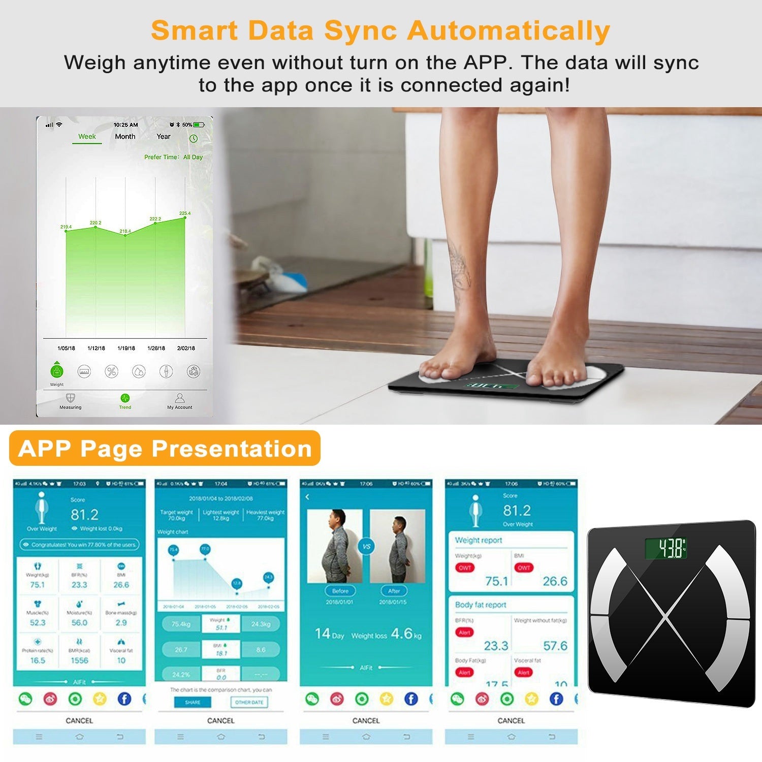 Smart Body Composition Scale Fat Monitor Digital APP Scale BMI Health