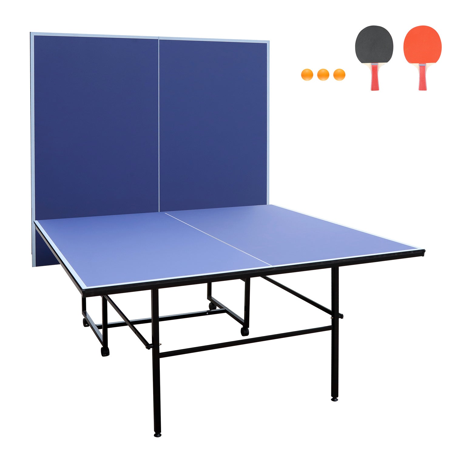 9ft Mid-Size Table Tennis Table Foldable & Portable Ping Pong Table Set for Indoor Games with Net, 2 Table Tennis Paddles and 3 Balls - Mercantile Mountain