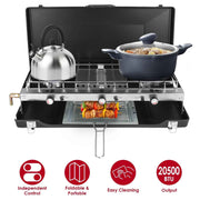 3 Burner Camping Stove 20000 BTU Portable Foldable Propane Stove With Toast Tray Windshield Portable Handle Outdoor Cooking Gas Stove For RV Camping BBQ Picnic Backyard