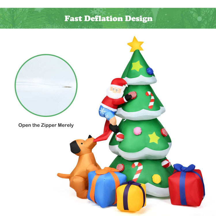 7 Feet Inflatable Christmas Tree Santa Decor with LED Lights - Mercantile Mountain
