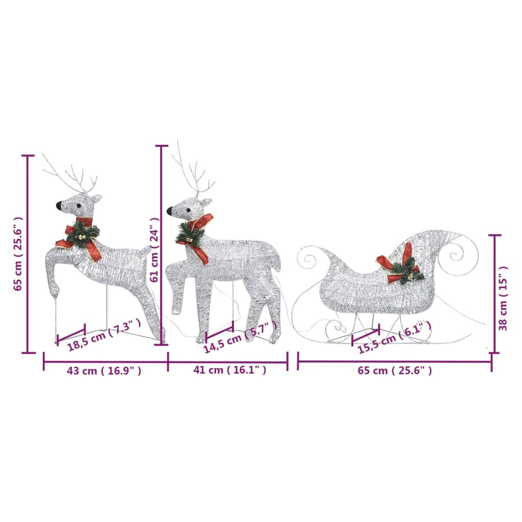 Reindeer & Sleigh Christmas Decoration 140 LEDs Outdoor Silver - Mercantile Mountain