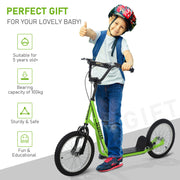 Aosom Youth Scooter Kick Scooter for Kids 5+ with Adjustable Handlebar 16" Front and Rear Dual Brakes Inflatable Wheels, Light Green - Mercantile Mountain