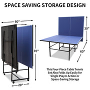 9ft Mid-Size Table Tennis Table Foldable & Portable Ping Pong Table Set for Indoor Games with Net, 2 Table Tennis Paddles and 3 Balls - Mercantile Mountain
