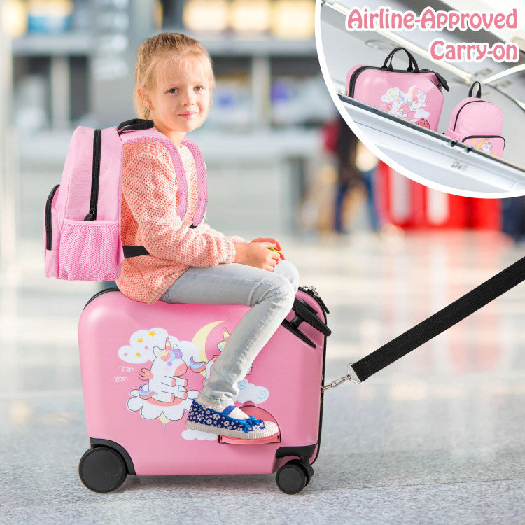 2 Pieces Kid Luggage Set with Spinner Wheels and Aluminum Handle - Mercantile Mountain
