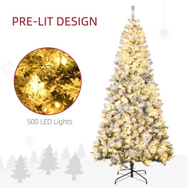 7.5 ft Christmas tree Flocked with 500 Warm white LED lights - Mercantile Mountain