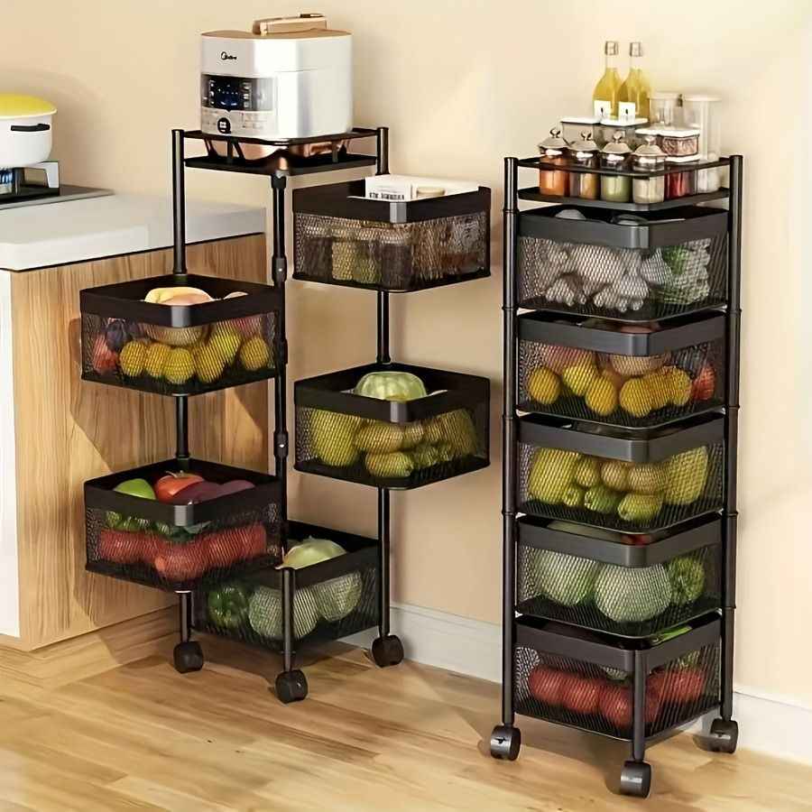 5-Tier Rotating Storage Cart – Rolling Metal Kitchen Organizer with Wheels
