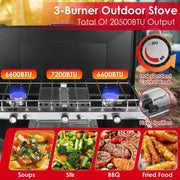 3 Burner Camping Stove 20000 BTU Portable Foldable Propane Stove With Toast Tray Windshield Portable Handle Outdoor Cooking Gas Stove For RV Camping BBQ Picnic Backyard