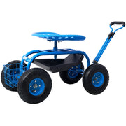 Rolling Garden Scooter Garden Cart Seat with Wheels and Tool Tray, 360 Swivel Seat,Blue--refurbished - Mercantile Mountain
