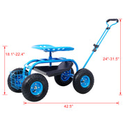 Rolling Garden Scooter Garden Cart Seat with Wheels and Tool Tray, 360 Swivel Seat,Blue--refurbished - Mercantile Mountain