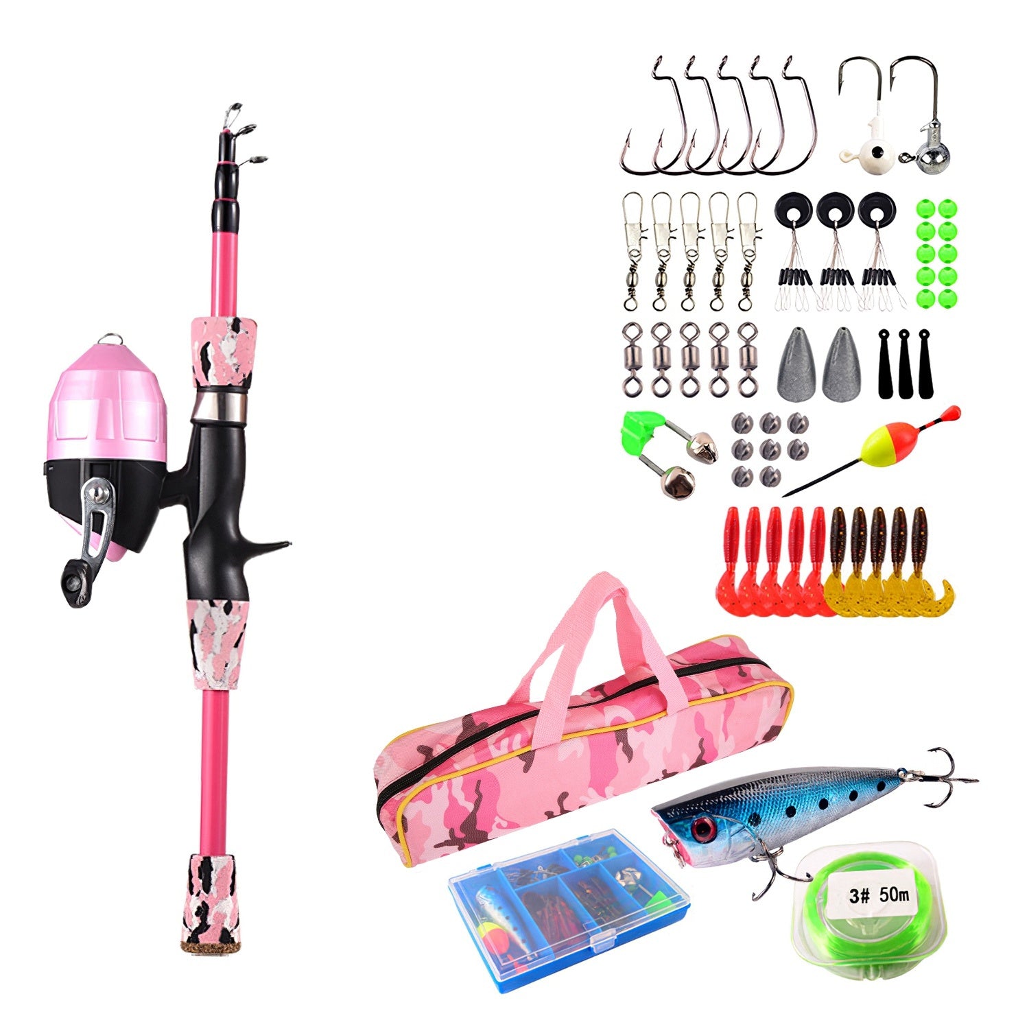 Kids Fishing Pole Set Fishing Starter Kit Telescopic Fishing Rod and R