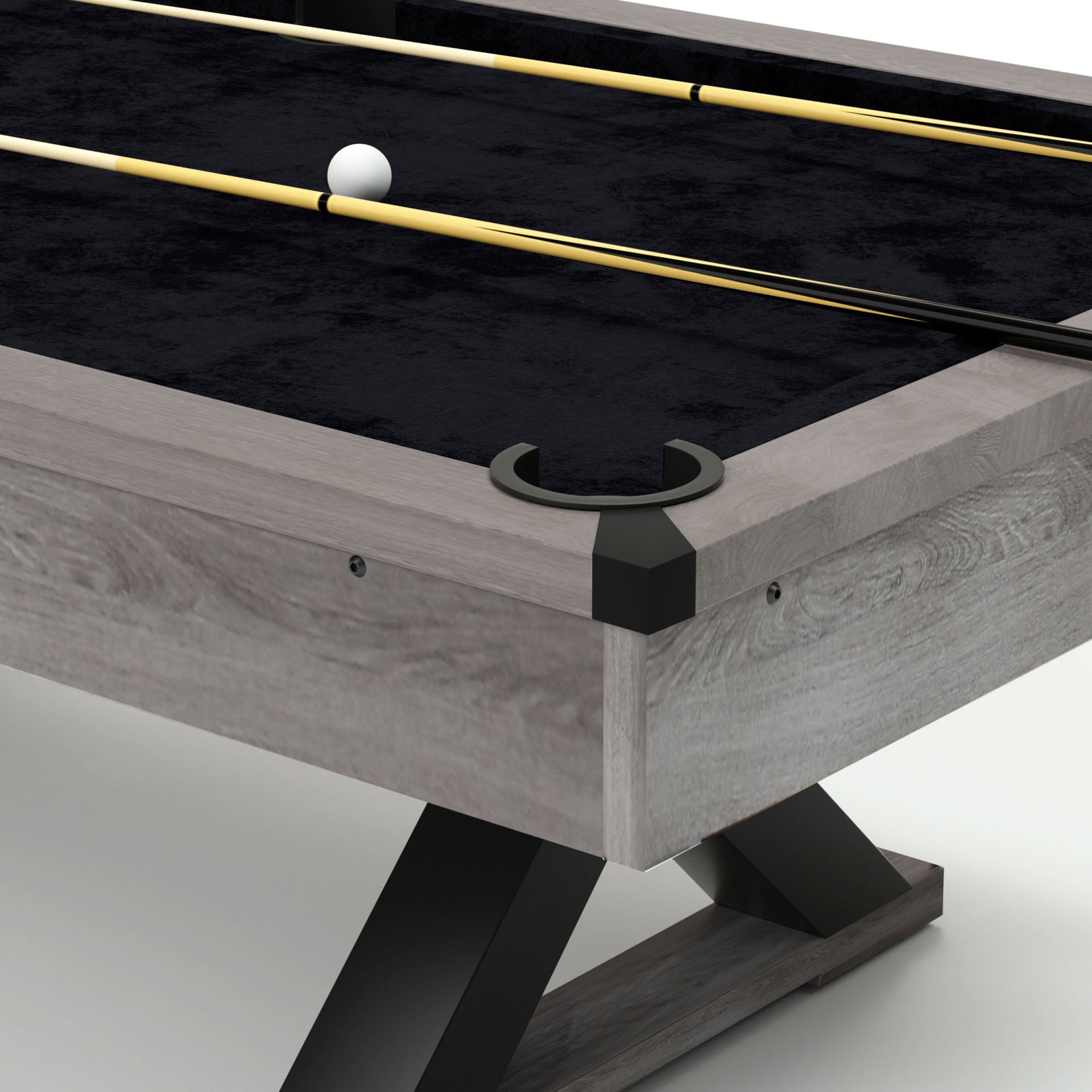 84" Pool Table with Billiard Balls, Cues, Pool Cue Chalk, Cleaning Brush, X-Legs, Black Cloth, Rustic Grey,84.1"L x 46.5"W x 32"H - Mercantile Mountain
