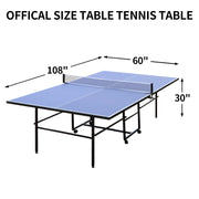 9ft Mid-Size Table Tennis Table Foldable & Portable Ping Pong Table Set for Indoor Games with Net, 2 Table Tennis Paddles and 3 Balls - Mercantile Mountain
